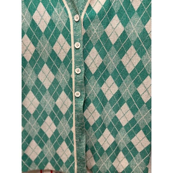 Vtg VIVO by Susan Thomas Cardigan Argyle Green White - Picture 6 of 8